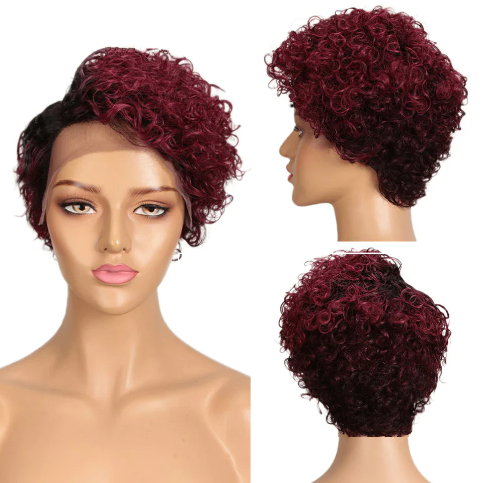 Big Sale：$ 135.55= T part 13X1X4 Lace Short Bob Pixie Cut Wig:Natural Color+T/99J Color