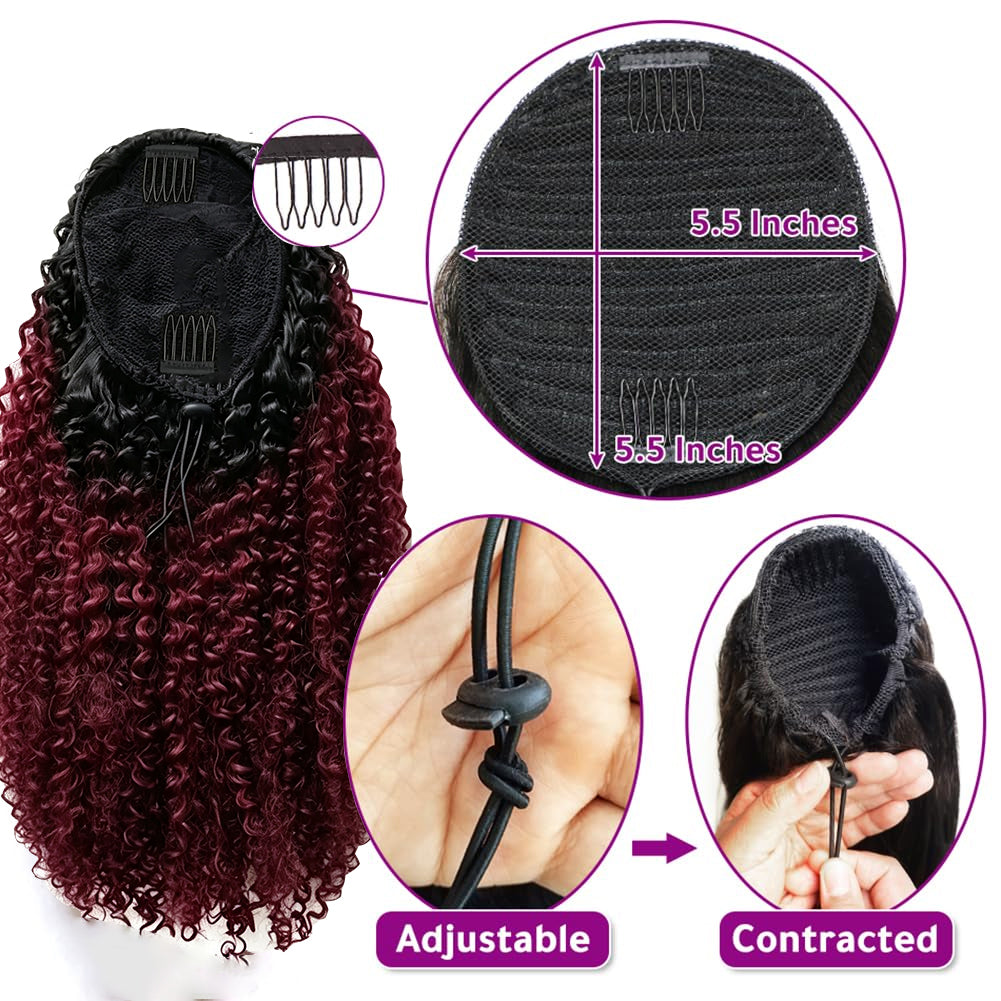 #T1B/99J Afro Curly Drawstring Ponytail Human Hair Extensions 100% Human Hair For Women