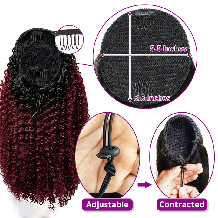#T1B/99J Afro Curly Drawstring Ponytail Human Hair Extensions 100% Human Hair For Women