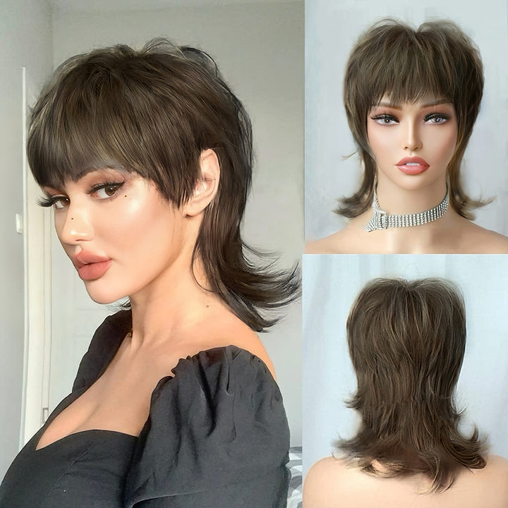 New Pixie Cut #4 Human hair Swallow-tailed Wig No Lace front Full Machine Wig Short shaggy Layered Wigs For Party Cosplay Use