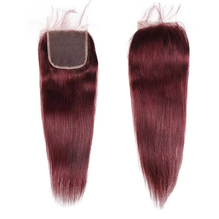 Red Bundles #99J Straight Human Hair 3 Bundles With 4x4 Closure Dark Burgundy Brazilian Remy Closure