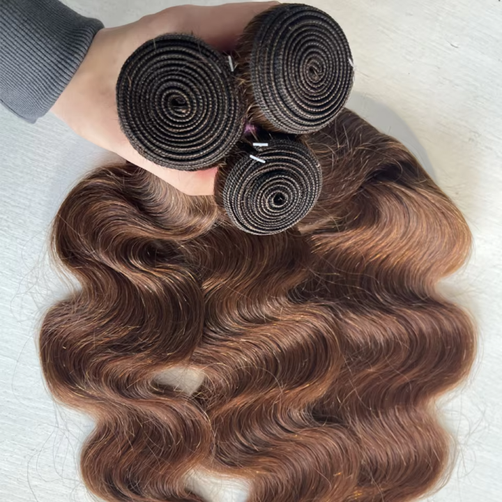 lumiere #4 Brown Body Wave 3 Bundles With 13x4 Lace Frontal Pre Colored Ear To Ear(No Code Need)