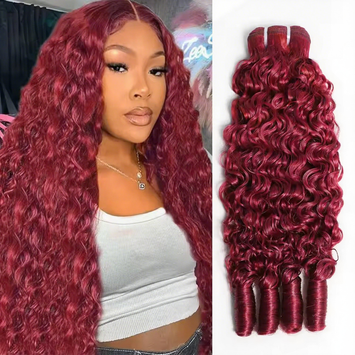 Burmese Curly Hair Bundles 100% Human Hair Colored #99J Burgundy 4 Bundles Weaving Quality Deep Curly Bundles Hair Extensions