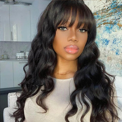Lumiere Chocolate Brown Body Wave 180% Density Human Hair Wig With Bang 13x4 Transparent Lace Front Glueless Wigs Human Hair For Black Women HDZ