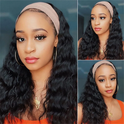 Loose Wave Headband Human Hair Wigs For Women Full Machine Made Wig No Glue No Sew In