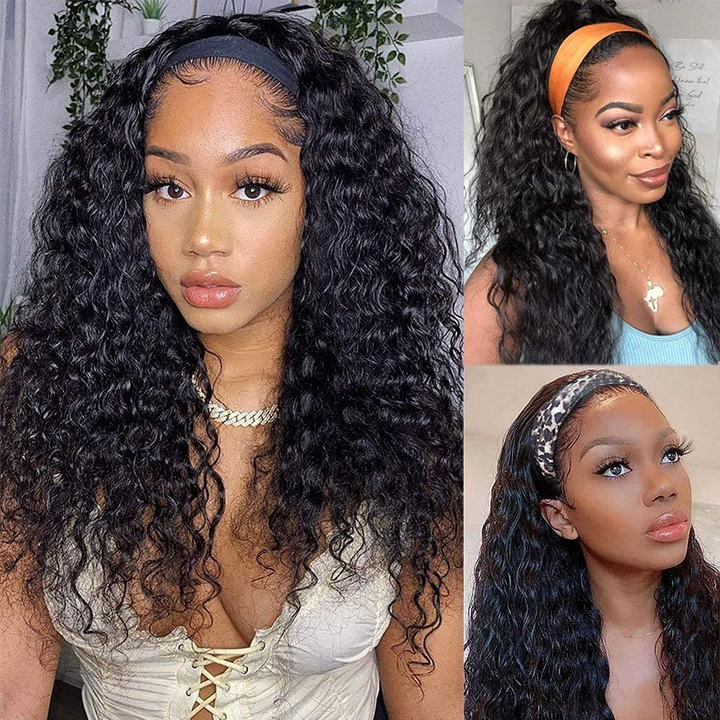 Curly Human Hair HeadBand Human Hair Wigs for Women No Glue No Sew In Beginner Friendly