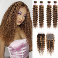 P4/27 Highlight Deep wave 4 Bundles With 4x4 Lace Closure Brazilian Remy Human Hair