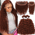 P4/27 Mettez en surbrillance Kinky Curly 3 Bundles avec des cheveux brésiliens frontaux en dentelle transparente 13x4 