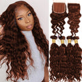 #33 Reddish Brown Water Wave 4 Bundles with 4x4 closure with transparent lace(No Code Need)