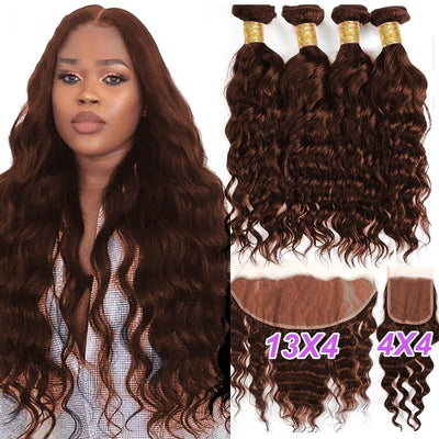 #33 water Wave 4 Bundles with 13x4 Frontal with transparent lace