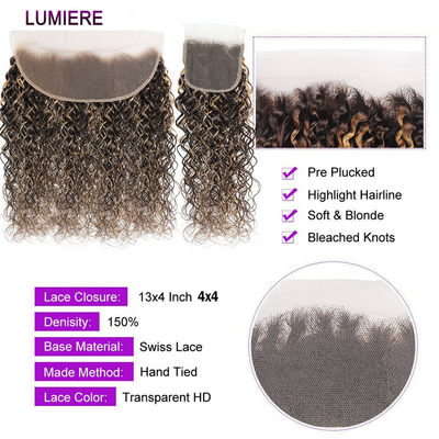 Lumiere P4 27 Highlight Kinky Curly 3Bundles With 4x4 Closure 100% Remy Human Hair Bundles With Closure