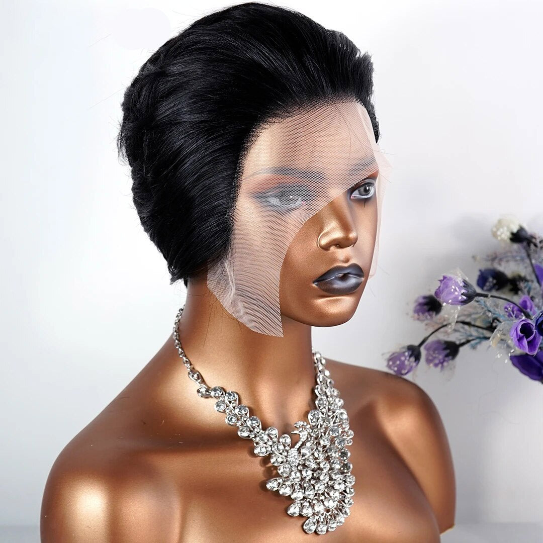 Pixie Cut 13x1 T Lace Wig Human Hair Straight Short Bob Wig Wigs Fro Woman Preplucked New In