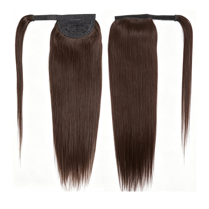 #2 Dark Brown Wrap Around Ponytail Extensions Long Straight Magic Paste Pony Tail  Natural Soft  Human Hair