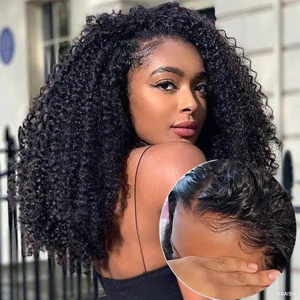 [Glueless Wig] Super Easy Afro Curly Ready To Go Glueless HD 6x4 Pre-cut Lace Closure 3D Dome Cap 100% Human Hair Wig