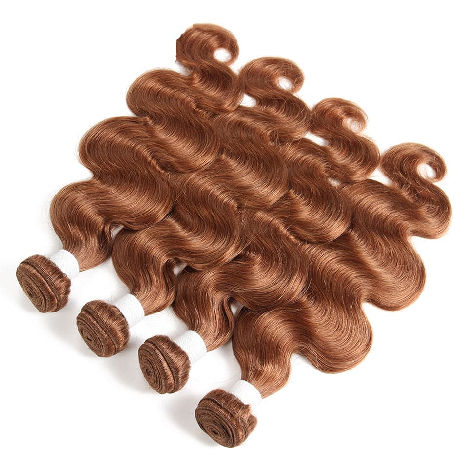 #30 Brown Color Body Wave Bundles Brazilian Human Hair 4 Bundles with Transparent 5x5/6x6 Closure Soft Hair Closure