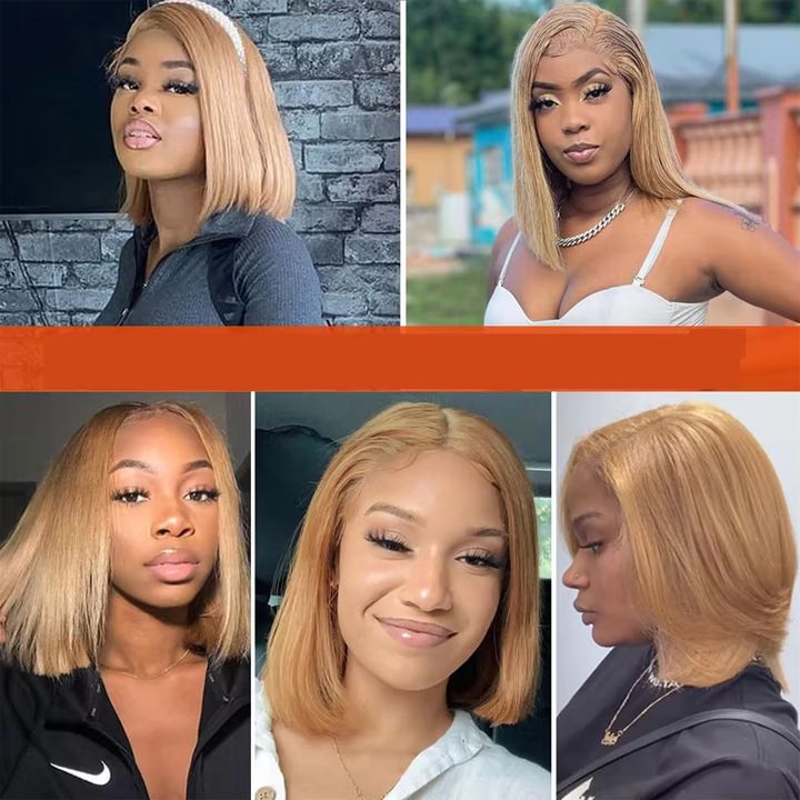 Lumiere #27 Blonde Blunt Cut Short Bob Human Hair Wig 4x4/5x5 HD Lace Closure Wig