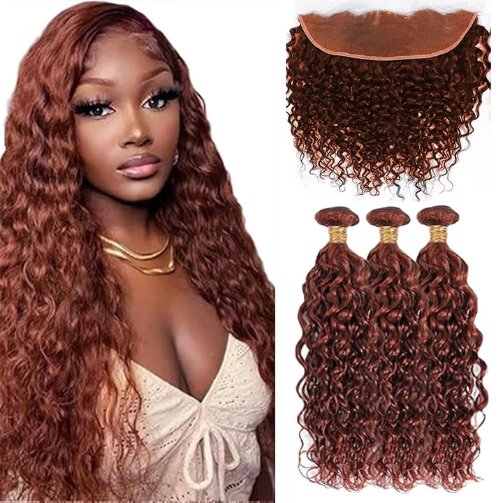 P4/27 Mettez en surbrillance Kinky Curly 3 Bundles avec des cheveux brésiliens frontaux en dentelle transparente 13x4 