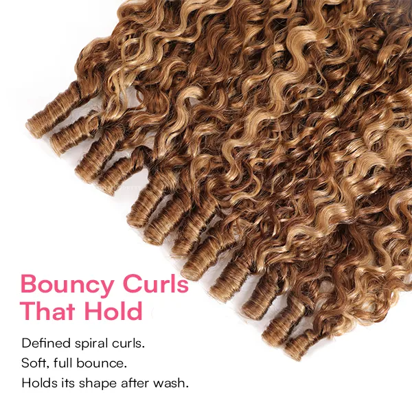 Lumiere Highlight P4/27 Color Burmese Curly Feather Crochet Human Hair Extensions(No Code Need)