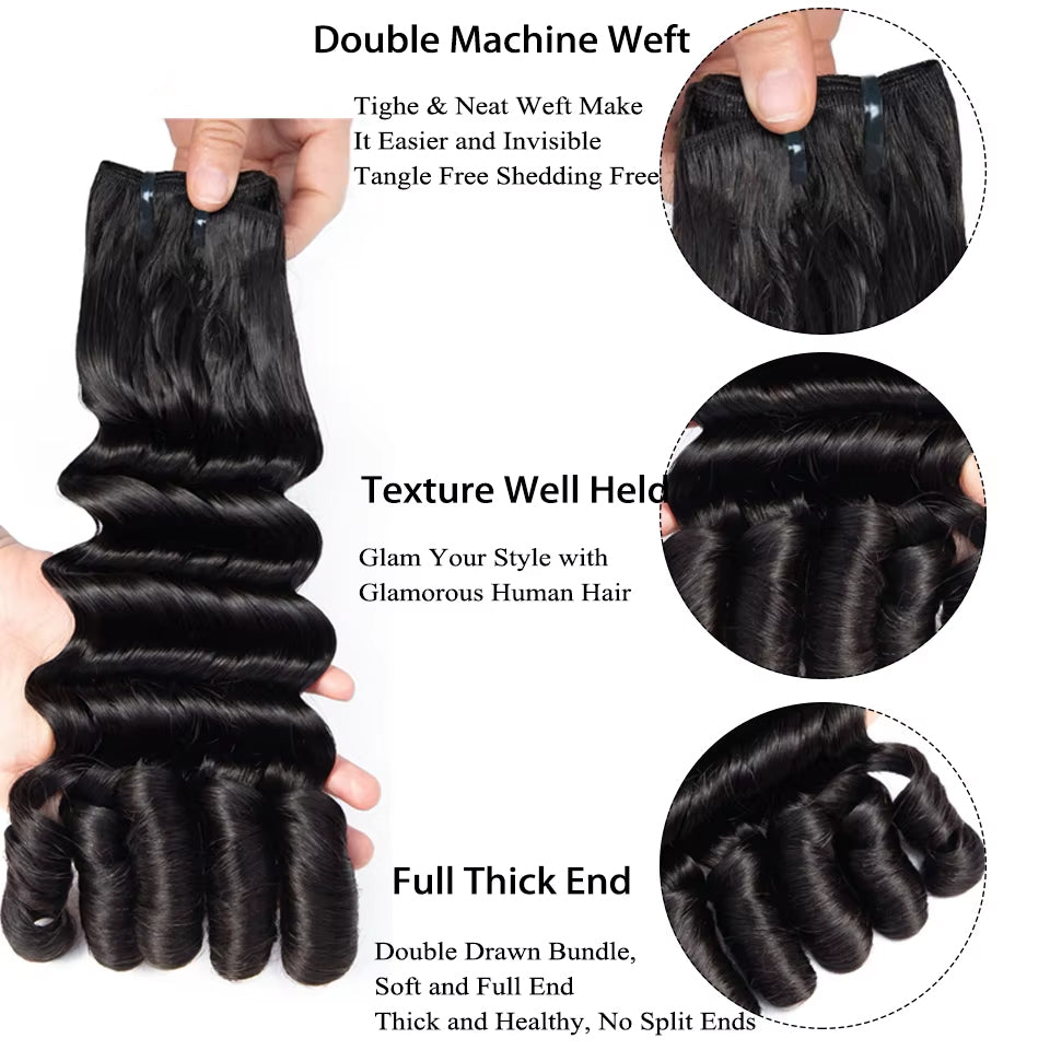 Lumiere Funmi Loose Deep 3 Bundles for Women Natural Black Burmese Curly Human Hair