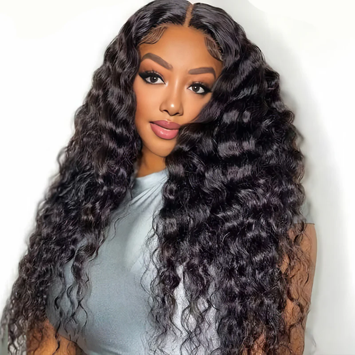 Lâche Deep Wave Lace Front/Fermeture sans colle pour les femmes noires Prelucked Human Hair 