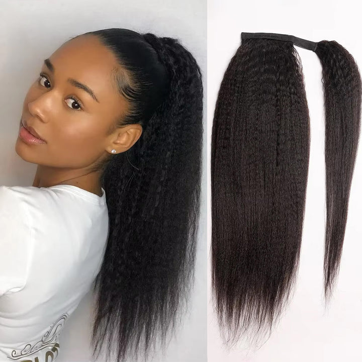 Ship In 24Hours-Lumiere Kinky Straight Wrap Around Ponytail Human Hair Brazilian Pony Tail Extensions For Women 160g