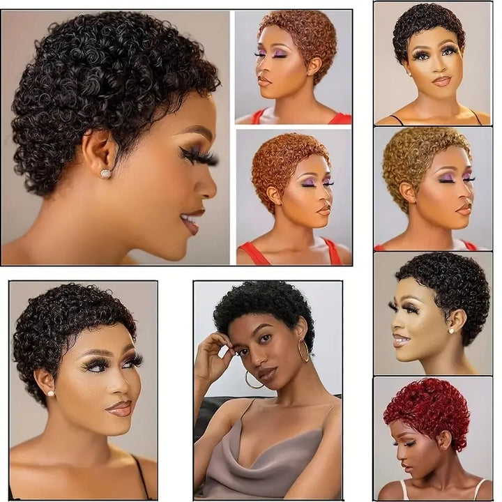 New Pixie Cut Short Wool Curly Hair Wigs For Women Machine Made 100% Human Hair Wigs Brazilian Pixie Cut Wigs Human Hair