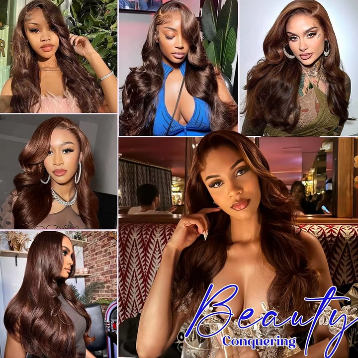 lumiere #4 Brown Body Wave 3 Bundles With 13x4 Lace Frontal Pre Colored Ear To Ear(No Code Need)
