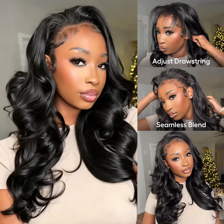 [3 In 1 Half ] Half Wig Body Wave Black Color Glueless Wigs for Black Women Wear and Go Hair Wigs Beginner Friendly