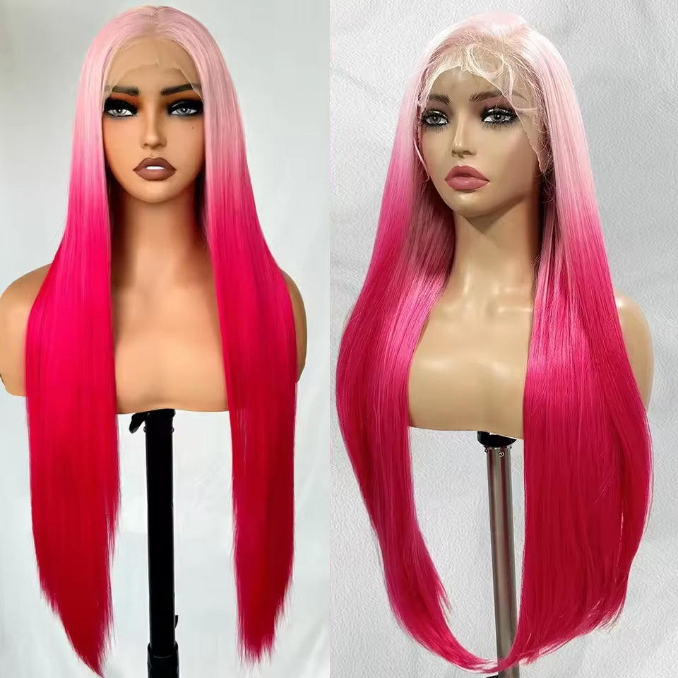 Lumiere Gradient Pink 13x6 Lace Front Straight Wig Synthetic Hair Wig for Women 30 Inch