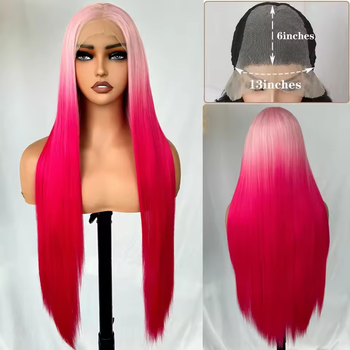 Lumiere Gradient Pink 13x6 Lace Front Straight Wig Synthetic Hair Wig for Women 30 Inch