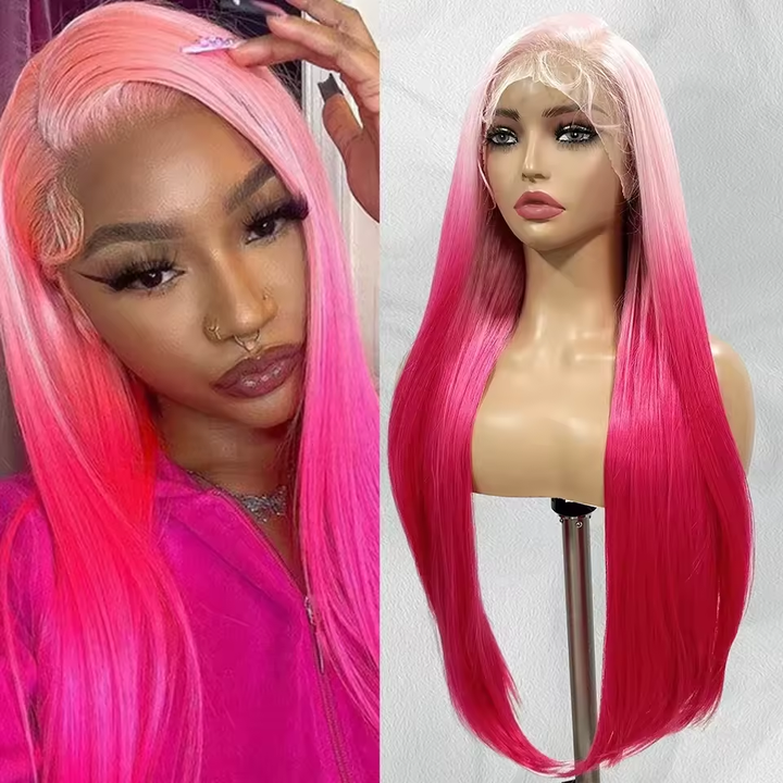 Lumiere Gradient Pink 13x6 Lace Front Straight Wig Synthetic Hair Wig for Women 30 Inch