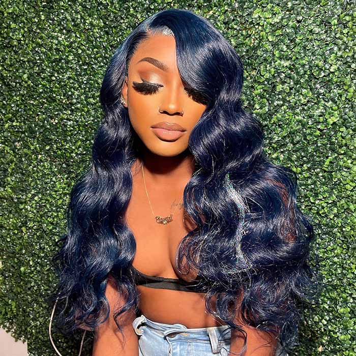 Lumiere Dark Blue Bomb Pre Colored 13x4 Body/Straight Wave Lace Frontal Human Hair Wig (No Code Need)