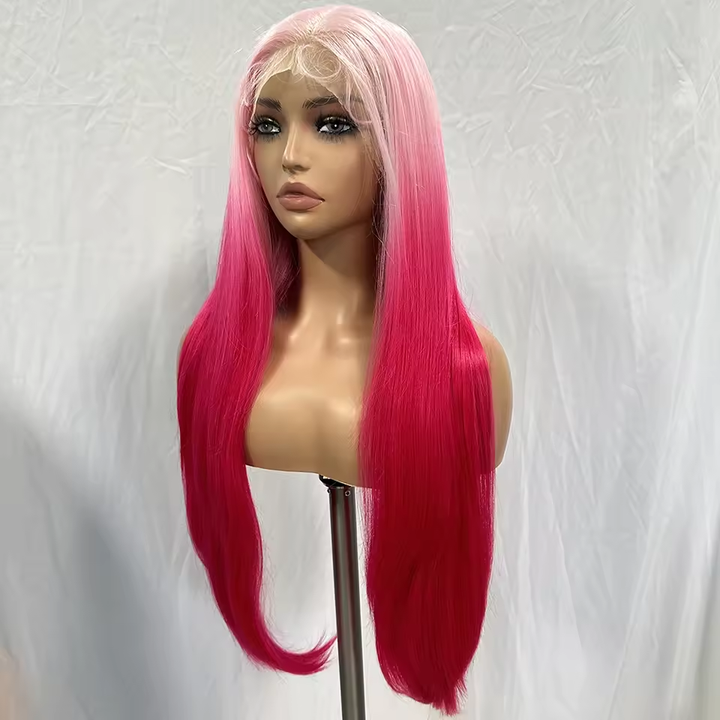 Lumiere Gradient Pink 13x6 Lace Front Straight Wig Synthetic Hair Wig for Women 30 Inch