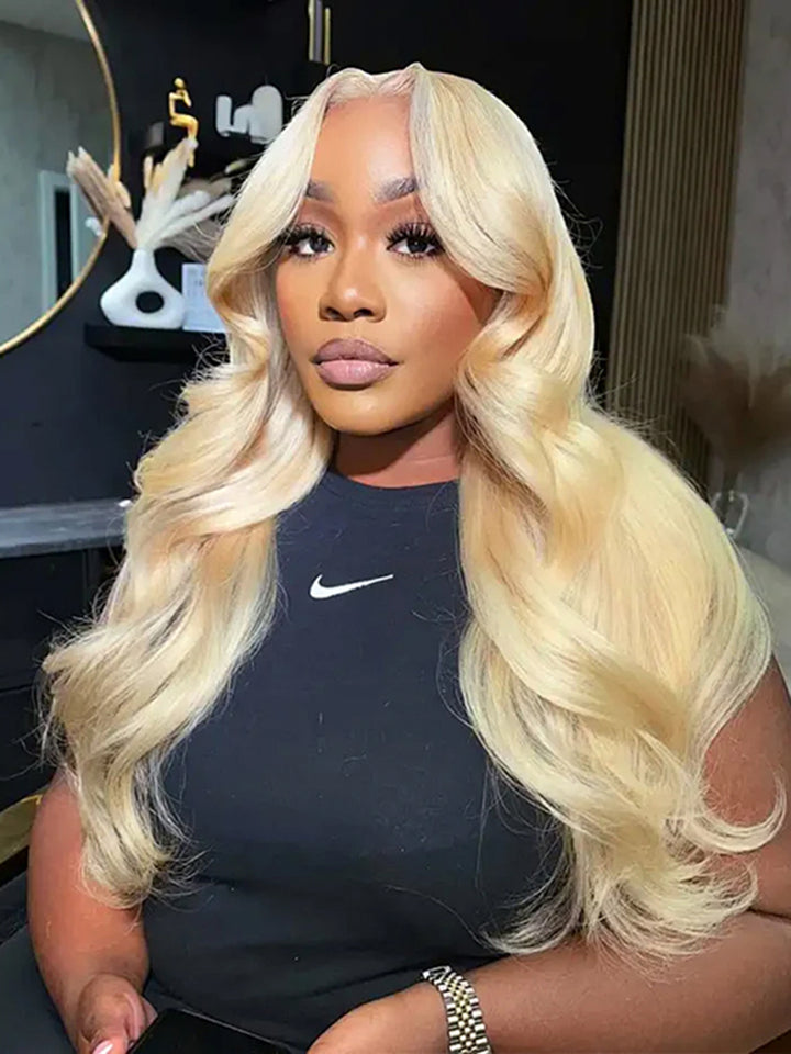 Vente Flash Body Wave 13x4 HD Lace Front Wig Preplumed 613 Honey Blond Color Wigs for Women 