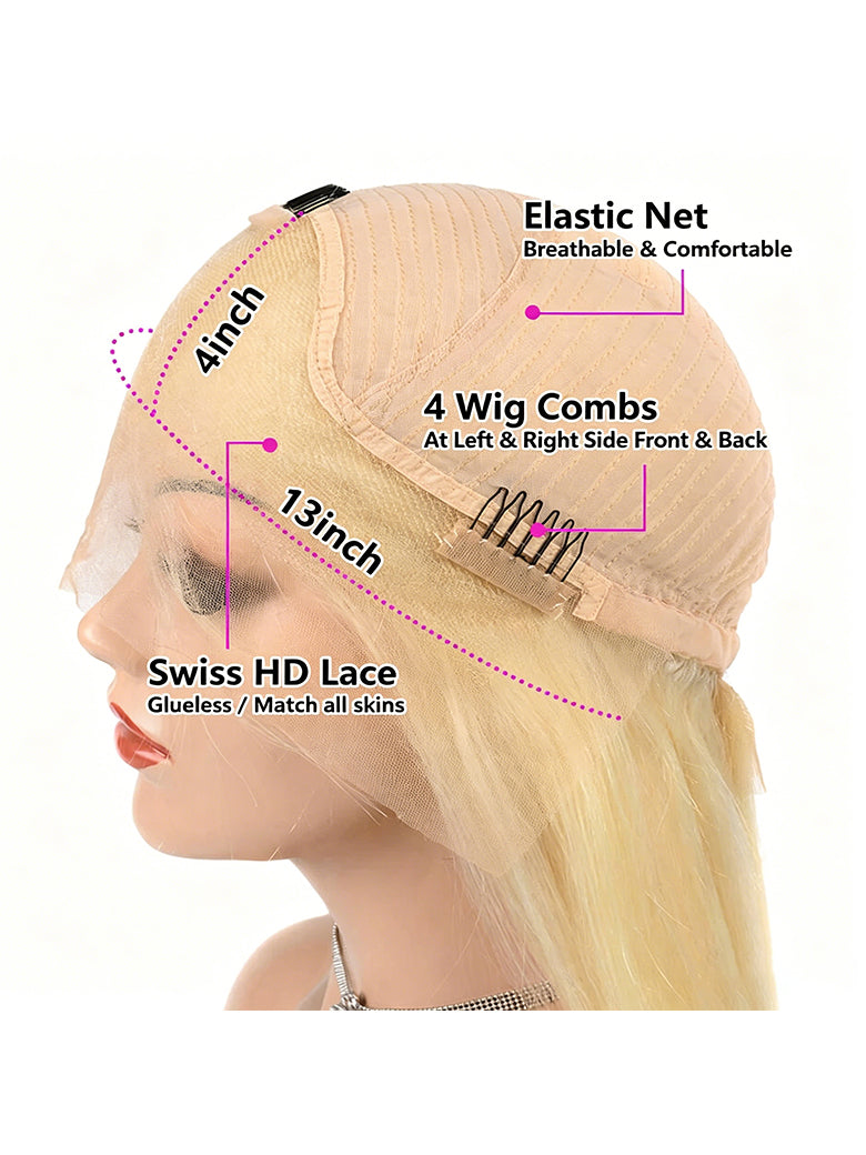 Vente Flash Body Wave 13x4 HD Lace Front Wig Preplumed 613 Honey Blond Color Wigs for Women 