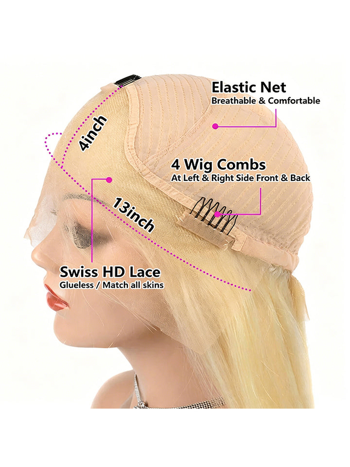 Vente Flash Body Wave 13x4 HD Lace Front Wig Preplumed 613 Honey Blond Color Wigs for Women 