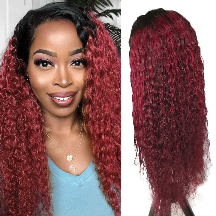Lumiere 1B/BURG Ombre Kinky Curly 4x4/5x5/13x4 Lace Closure/Frontal 150%/180% Density Wigs For Women Pre Plucked
