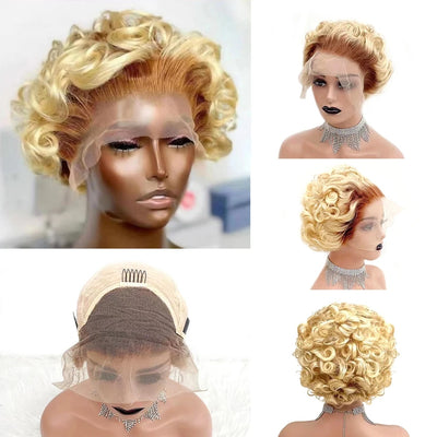 Short Human Hair Wigs Pixie Cut Straight Remy Brazilian Hair 13x4 Lace Wig
