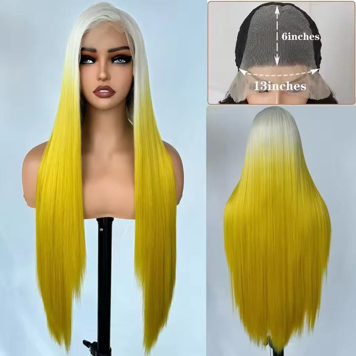 Lumiere Gradient yellow Synthetic Hair 13x6 Lace Front Straight Wig for Women 30 Inch