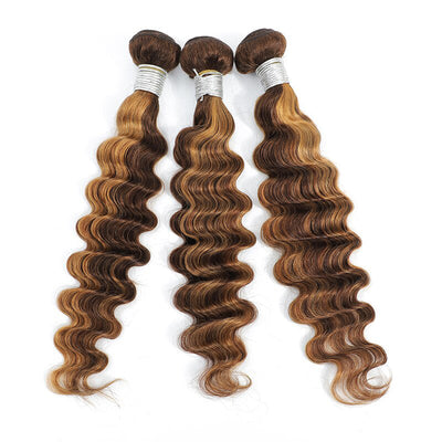 Highlight Loose Deep Wave Bundles Brazilian 30 Inch Human Hair Bundles P4/27 Ombre Brown Blonde Weave Bundles Hair Extensions
