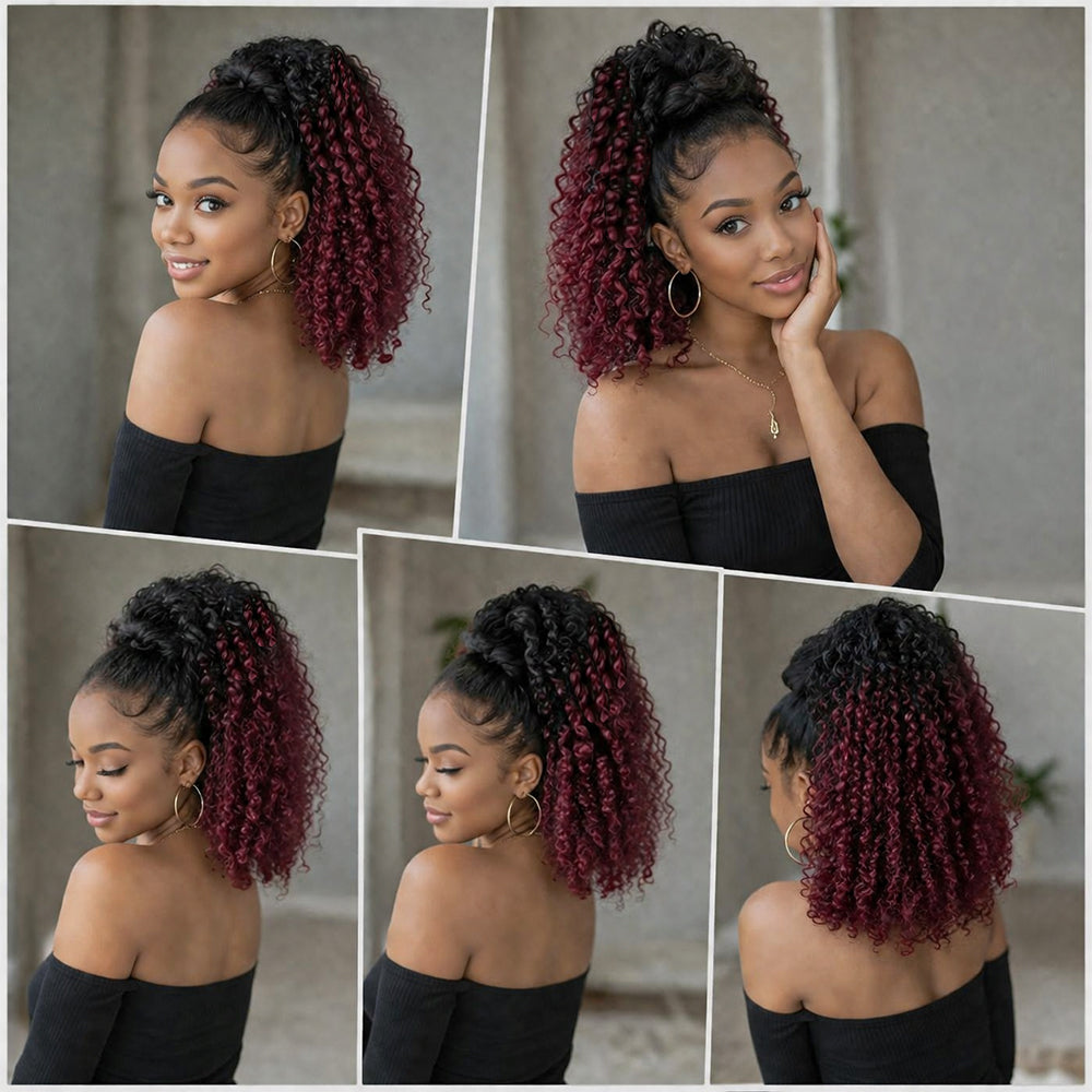 #T1B/99J Afro Curly Drawstring Ponytail Human Hair Extensions 100% Human Hair For Women