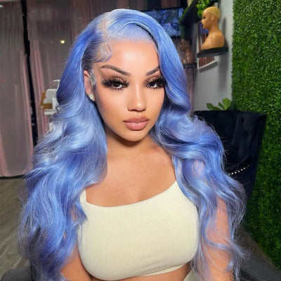 Light violet Blue 13x4 Transparent Lace Front Wig Body Wave Wigs For Women 613 Colored Human Hair