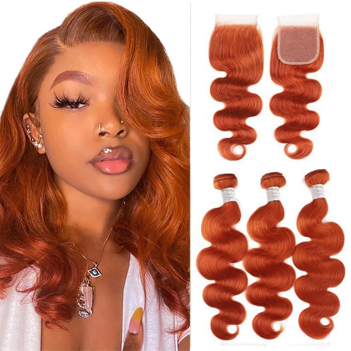#4 Brown Body Wave 3 Bundles avec 4X4 Lace Closure 100% cheveux humains vierges 