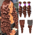 #33 loose wave 3 Bundles with 4x4 Lace Closure Human Hair
