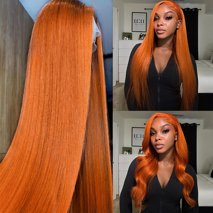 Lumiere Pre Plucked #350 Ginger 13x4 Lace Front Wigs Straight/ body wave Human Hair Wigs With Natural Hairline (No Code Need)