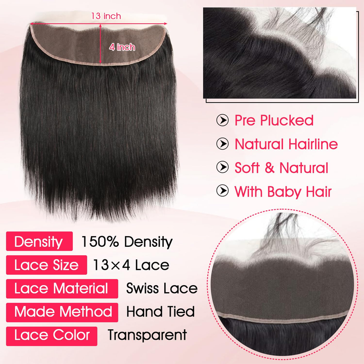(B2) 4 Bundles Straight Hair with 13x4 Lace Frontal Brazilian Hair Weave Bundles