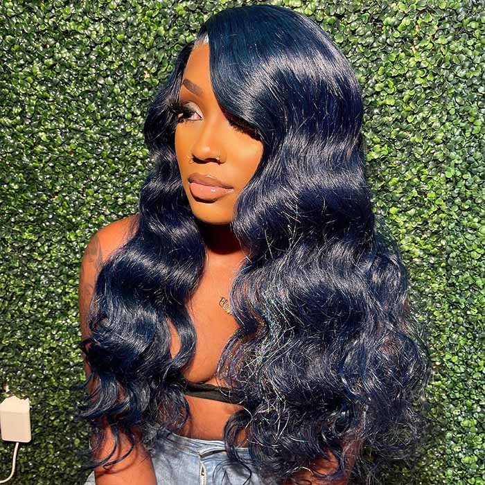 Lumiere Dark Blue Bomb Pre Colored 13x4 Body/Straight Wave Lace Frontal Human Hair Wig (No Code Need)