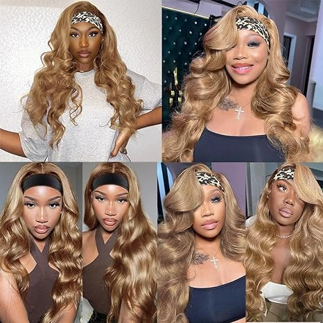 #27 Body Wave Headband Human Hair Wigs For Women 150% Density Glueless No Lace Wig Honey Blonde Headband Wigs