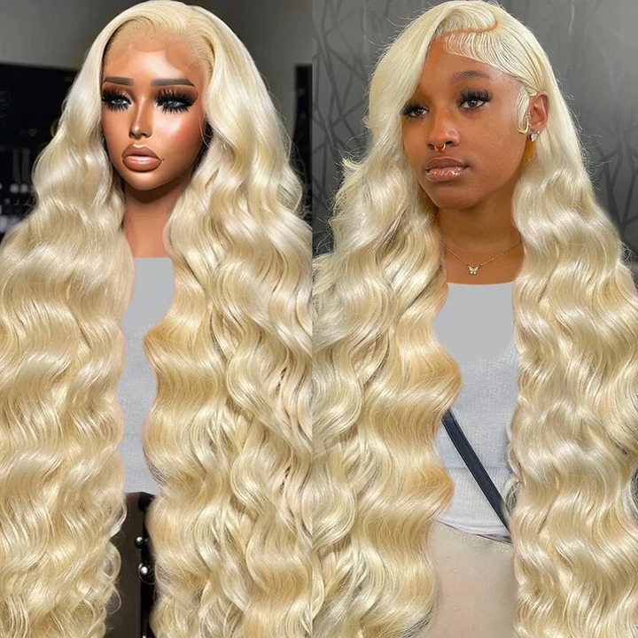 Vente Flash Body Wave 13x4 HD Lace Front Wig Preplumed 613 Honey Blond Color Wigs for Women 