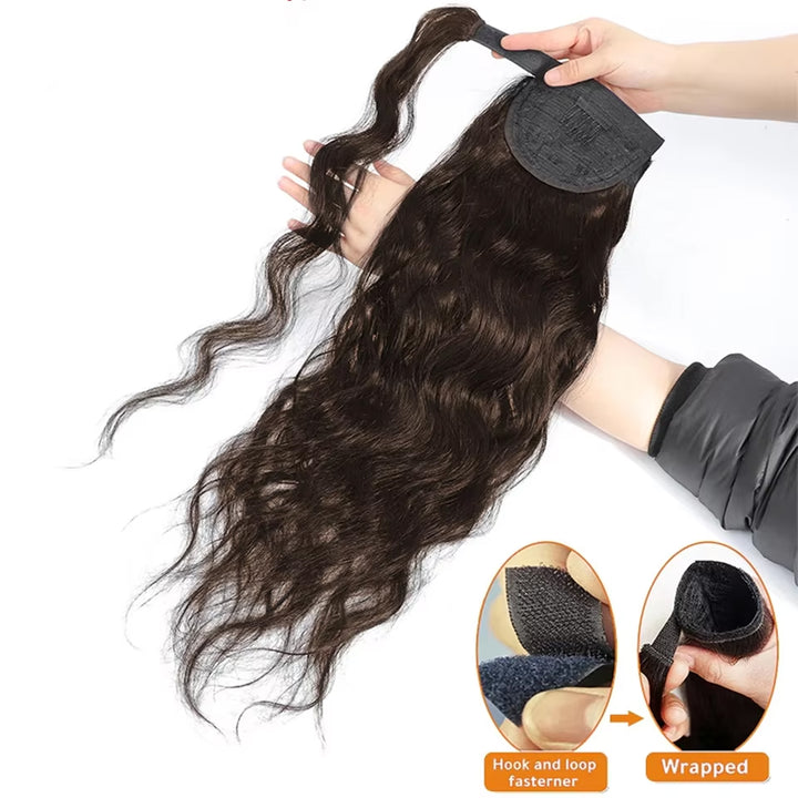 Body Wave Wrap Around Ponytail Human Hair #2 Dark Brown Color Brazilian Hair Magic Paste Pony Tail Extentions